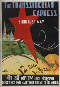Transsiberische express Poster van het Intourist bedrijf, 1930