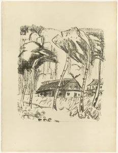 Homestead achter berkenbomen, uit The Samland Ode