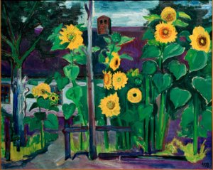 Zonnebloemen voor het appartement door Max Pechstein