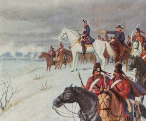 Frederik de Grote op de Bornerheuvel in de Slag bij Leuthen, 5 december 1757 (kleurenlitho)
