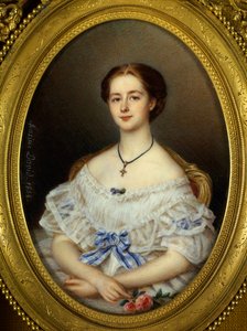 Portret van vrouw met blauwe lint door Maxime David