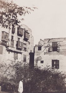 Caïro, huis en tuin in de Franse wijk, met Gustave Flaubert, 1850 door Maxime Du Camp