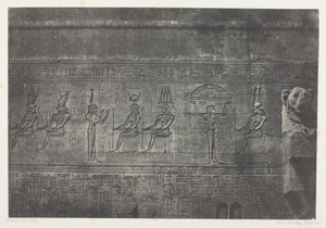Grote tempel van Denderah (Teutyres), beelden van de achtergevel; Opper-Egypte, plaat 20 uit het album "Egypte, Nubie, Palestina en Syrie" (1852) door Maxime Du Camp