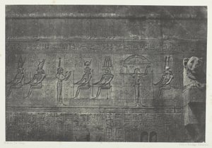 Grote tempel van Denderah (Teutyres), beelden van de achtergevel; Opper-Egypte, plaat 20 uit het album "Egypte, Nubie, Palestina en Syrie" (1852) door Maxime Du Camp