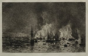 Brand in de Haven van Bordeaux