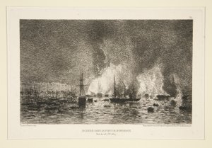 Brand in de haven van Bordeaux door Maxime Lalanne