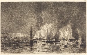 Brand in de Haven van Bordeaux