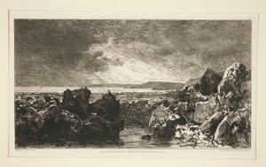 De zwarte rotsen bij Trouville (Laag tij) door Maxime Lalanne