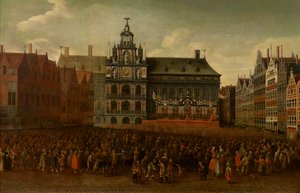 De proclamatie van de Vrede van Münster op de Grote Markt in Antwerpen