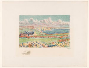 Kustlandschap met huizen door Maximilien Luce (signed by artist)