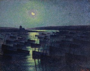 Camaret, maanlicht en vissersboten door Maximilien Luce