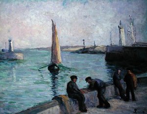 Vissers in een haven, ca. 1920