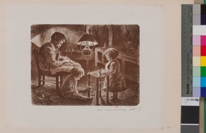 Interieurscène onder de lamp door Maximilien Luce