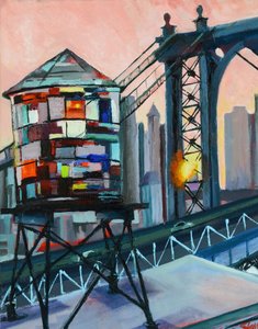 Zonsondergang bij de watertoren van de Manhattan Bridge door Maxine Shore