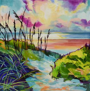 Levendige zonsondergang op het strand door Maxine Shore