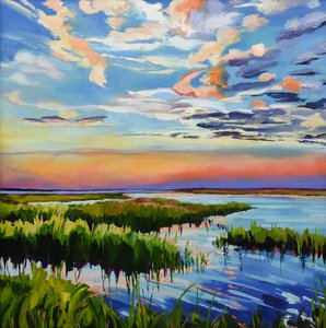Levendige zonsondergang boven het moeras door Maxine Shore