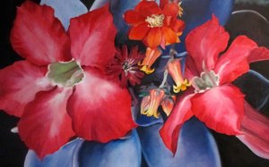 Levendige rode en blauwe bloemen door Maxine Shore