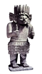Precolumbiaanse beschaving: Maya-beeld dat de god van de dienstmaagden voorstelt. Parijs, Musee de l