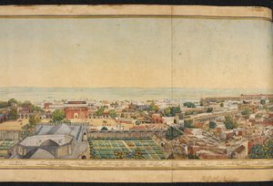 Sectie van een panorama van Delhi door Mazar or Mazhar Ali Khan
