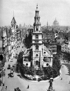 Kerk van St Clement Danes, de Strand en Fleet Street vanaf Australia House, Londen, 1926-1927