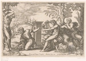 Apollo en Marsyas door Meester van de Dobbelsteen