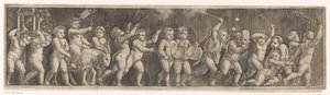 Fries met optocht van putti door Meester van de Dobbelsteen