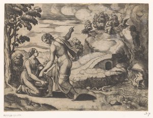 Venus stuurt Psyche naar een bron bewaakt door draken