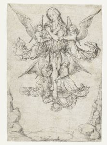 De elevatie van de H. Maria Magdalena met vijf engelen door Meester van het Amsterdamse Kabinet