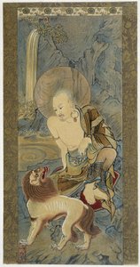 De man met de leeuw. Schilderij op zijde door Meicho (1427-1532) door Meicho