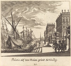 Paleizen, Venetië door Melchior Küsel after Johann Wilhelm Baur