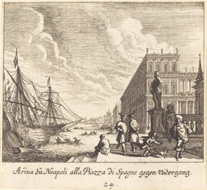 Palazzo di Spagna, Napels door Melchior Küsel after Johann Wilhelm Baur
