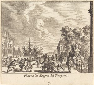 Piazza di Spagna, Napels door Melchior Küsel after Johann Wilhelm Baur
