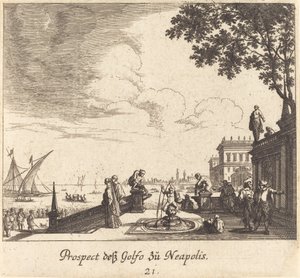 Uitzicht op de Golf van Napels door Melchior Küsel after Johann Wilhelm Baur