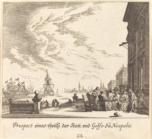 Uitzicht op de Golf van Napels door Melchior Küsel after Johann Wilhelm Baur