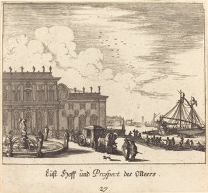 Uitzicht op Meers door Melchior Küsel after Johann Wilhelm Baur