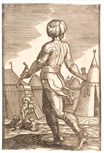 Een smid van achteren gezien in een kamp door Melchior Lorck