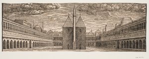 Een karavaanherberg (Han) door Melchior Lorck