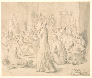 Een groep Turkse vrouwen aan het dineren door Melchior Lorck