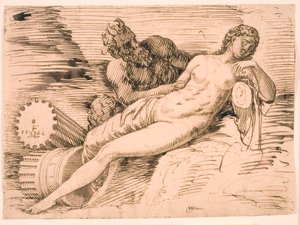 Een sater die de slapende Antiope bespiedt door Melchior Lorck