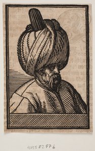 Borstbeeld van bebaarde man met tulband, 3/4 profiel naar rechts door Melchior Lorck