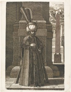 Portret van Ismail, ambassadeur van de Perzische sjah Tahmasp I, staand door Melchior Lorck