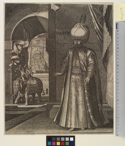 Portret van Sultan Suleiman de Grote (staand) door Melchior Lorck