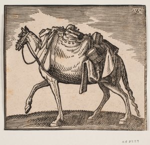 Zwaar beladen paard door Melchior Lorck