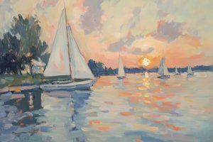 Rustige zeilboten bij zonsondergang door Melloi Art Prints