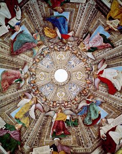 Voorstellingen van profeten en engelen Fresco door Melozzo da Forli (Melozzo degli Ambrosi) Koepel van de sacristie van Sint Marcus, Heiligdom van Santa Casa, Loreto door Melozzo da Forli