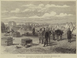 De Zoeloe-oorlog, hoofdkwartier van generaal Lord Chelmsford, Erzungayan-kamp door Melton Prior