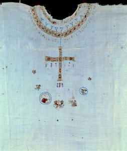 Merovingische kunst: priesterlijke kleding van Saint Bathilde (626-680) Koningin van de Franken en vrouw van Clovis II, daarna non in het klooster van Chelles. Chelles. Musee Alfred Bonno