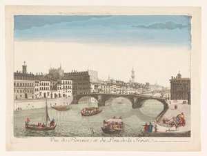 Gezicht op de Ponte Santa Trinita over de rivier de Arno te Florence door Mesard