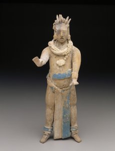 Beeldje: Staande man, Late Klassieke Periode, 650-900 n.Chr. (keramiek & verf)