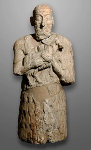 Standbeeld van een man die schapen brengt om te offeren, Sumerië door Mesopotamian